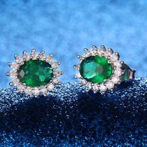 EMERALD GREEN OVAL CUBIC ZIRCONIA EARRINGS